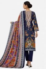 Women’s Embroidered Lawn Cotton Suit Set – Floral Print Kurta with Pants & Dupatta | Navy Blue & Purple Ethnic Wear (Unstitched) - Image 2