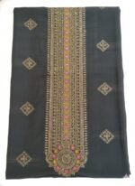 Women’s Grey Banarasi Work Kurta Set with Dupatta – Traditional Ethnic Wear Long Sleeve Tunic with Pants (Unstitched) - Image 3