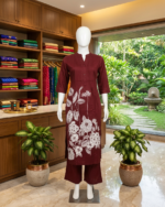 Women Maroon Floral Printed Cord Set with Palazzo Pants – Stylish Ethnic Kurta Set for Daily & Office Wear - Image 3