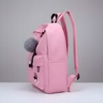 Latest Trendy Women’s Pink Backpack | Premium PU Leather School & College Bag | Lightweight Fashion Backpack with Front Pocket & Fur Charm - Image 3