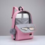 Latest Trendy Women’s Pink Backpack | Premium PU Leather School & College Bag | Lightweight Fashion Backpack with Front Pocket & Fur Charm - Image 4