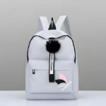 Latest Trendy Women’s White Backpack | Premium PU Leather School & College Bag | Lightweight Fashion Backpack with Front Pocket & Fur Charm