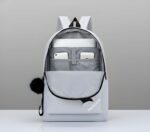 Latest Trendy Women’s White Backpack | Premium PU Leather School & College Bag | Lightweight Fashion Backpack with Front Pocket & Fur Charm - Image 2