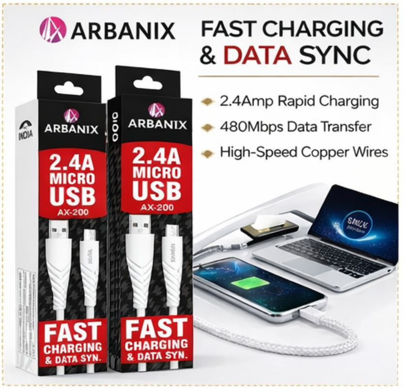 C 1 Arbanix AX-200 2.4A Micro USB Fast Charging Data Cable - Image 1