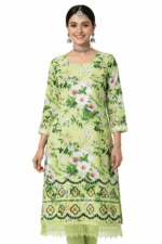 Women Readymade Green Printed Kurta Dress with Dupatta – Traditional Ethnic Outfit (XL)