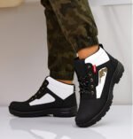 Men’s Black & White Gun Boots | Stylish Lace-Up Ankle Length Boots for Men | Lightweight Casual & Outdoor Boots with PVC Sole - Image 6