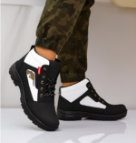 Men’s Black & White Gun Boots | Stylish Lace-Up Ankle Length Boots for Men | Lightweight Casual & Outdoor Boots with PVC Sole - Image 5