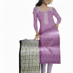 Women’s Purple Cotton Salwar Suit Set – Embroidered Kurta with Printed Dupatta | 3-Piece Unstitched Dress Material
