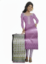 Women’s Purple Cotton Salwar Suit Set – Embroidered Kurta with Printed Dupatta | 3-Piece Unstitched Dress Material