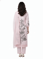 Women’s Lavender Pink Floral Embroidered Salwar Suit Set – Traditional Ethnic Wear Kurta with Pants & Dupatta (Unstitched) - Image 2
