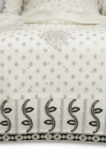 Women’s Off-White Embroidered Salwar Suit Set – Sequin Work Long Kurta with Pants & Dupatta | 3-Piece Ethnic Wear (Unstitched) - Image 3