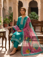 Women’s Batik Cotton Dress Material with Dupatta | Printed Cotton Kurta Set for Women