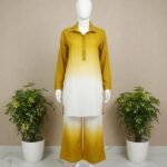 Women Mustard Yellow Ombre Kurta Set with Palazzo Pants – Stylish Ethnic Wear for Daily & Casual Use