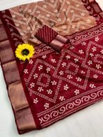 Super Bandhani Ajrakh Gold Saree with Zari Border | Heavy Party Wear Saree for Women - Image 5