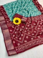 Super Bandhani Ajrakh Gold Saree with Zari Border | Heavy Party Wear Saree for Women - Image 3