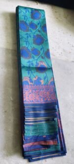 Mayil Colour Pattu Saree | Peacock Blue-Purple Silk Saree with Rich Zari Border - Image 3