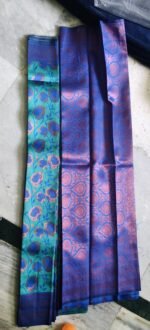 Mayil Colour Pattu Saree | Peacock Blue-Purple Silk Saree with Rich Zari Border - Image 2