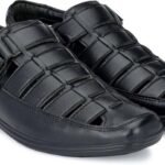 Men’s Black Genuine Leather Sandal Shoes | Stylish Breathable Roman Casual Sandals for Men | Comfortable Outdoor Summer Footwear