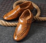 Men’s Roman Tan Genuine Leather Sandal Shoes | Breathable Casual Leather Sandals for Men & Boys | Comfortable Outdoor & Summer Footwear