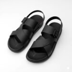 Men’s Black Casual Sandals | Stylish Synthetic Leather Slippers with Adjustable Strap | Lightweight Outdoor & Indoor Footwear for Men & Boys