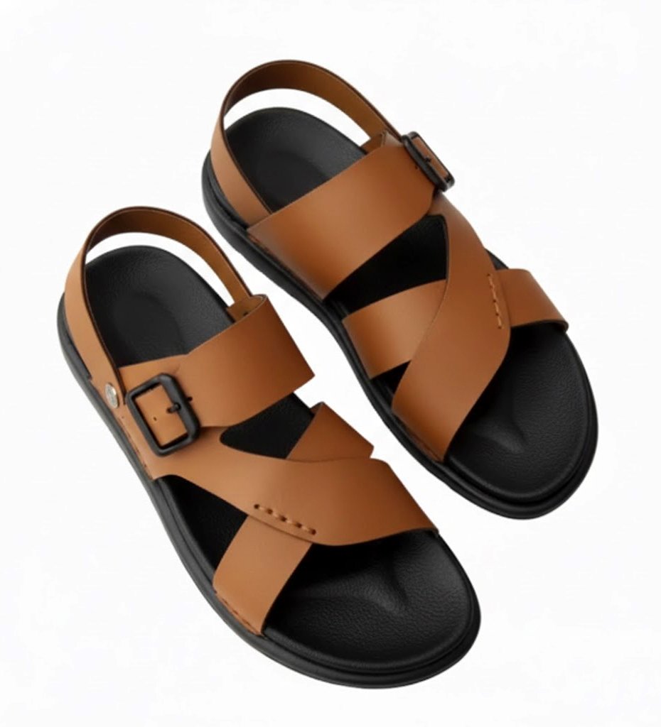 SANDAL-TAN (3) Men’s Brown Casual Sandals | Stylish Synthetic Leather Adjustable Strap Slippers | Lightweight Comfortable Outdoor & Indoor Footwear for Men & Boys - Image 1