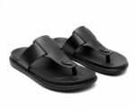 Men’s Black Casual Toe-Ring Slippers | Stylish Synthetic Leather Comfortable Flip Flops | Lightweight Indoor & Outdoor Daily Wear Slippers for Men