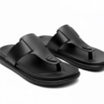 Men’s Black Casual Toe-Ring Slippers | Stylish Synthetic Leather Comfortable Flip Flops | Lightweight Indoor & Outdoor Daily Wear Slippers for Men