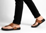 Men’s Brown Casual Toe-Ring Slippers | Stylish Synthetic Leather Comfortable Flip Flops | Lightweight Indoor & Outdoor Daily Wear Slippers for Men