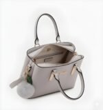 Premium Women’s PU Leather Handbag | Stylish Shoulder & Tote Bag with Fur Charm| Light Grey - Image 5