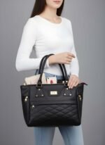 Premium Women’s PU Leather Handbag | Stylish Shoulder & Tote Bag with Fur Charm| Black - Image 3