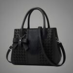 Midnight Elegance Tote – Premium Women’s Black PU Leather Handbag | Stylish Shoulder & Tote Bag with Bow Detail | Black