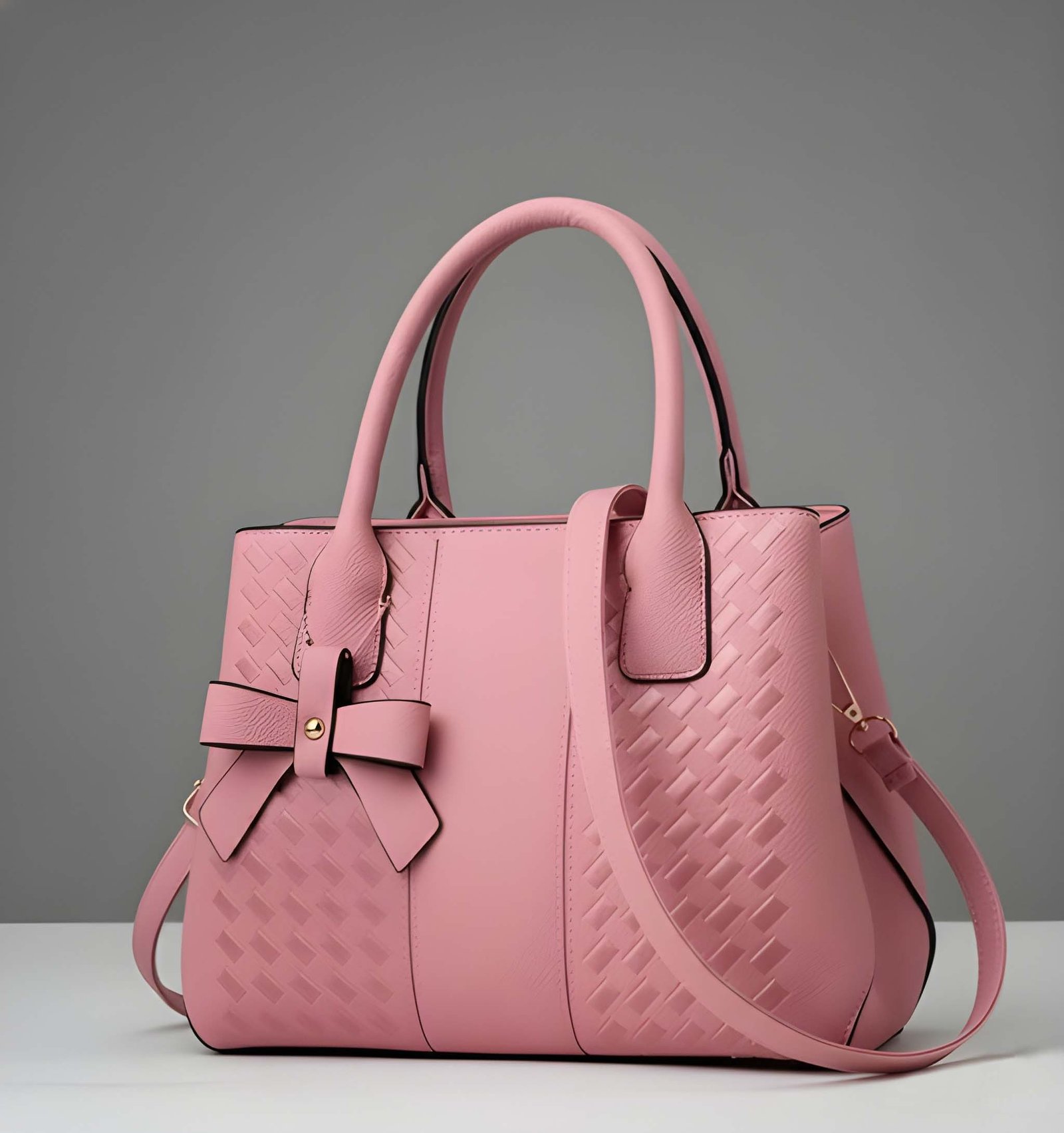 WOMEN-1015 (1) Blush Elegance Tote – Premium Women’s Pink PU Leather Handbag | Stylish Shoulder & Tote Bag with Bow Detail | Pink - Image 1