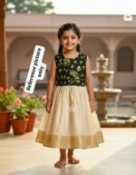 Girls Black Floral Bodice Cream Flared Dress | Kids Princess Party Wear Frock