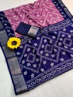 Super Bandhani Ajrakh Gold Saree with Zari Border | Heavy Party Wear Saree for Women