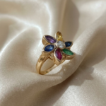 Multicoloured floral finger ring for women | Flower Kundan Ring for Women | Traditional Adjustable Ethnic Finger Ring