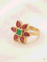 Dark pink Flower kundan finger ring for women| party wear ring| women Traditional Adjustable Ethnic finger ring| women party wear ring