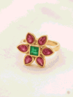 Dark pink Flower kundan finger ring for women| party wear ring| women Traditional Adjustable Ethnic finger ring| women party wear ring - Image 2