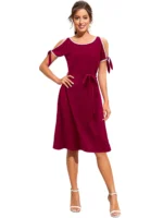 Dress-up Women's Knee Length Dress, Fit and Flare Style with Sleeveless Design, Round Neck