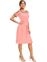 Dress-up Women's Knee Length Dress, Fit and Flare Style with Sleeveless Design, Round Neck - Image 4