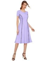 Women's Full Fit & Flare Solid Dress, Midi Western Knee Length Long Dresses for Girls Stylish - Image 2