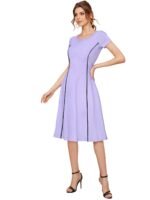 Women's Full Fit & Flare Solid Dress, Midi Western Knee Length Long Dresses for Girls Stylish