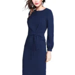 Women's Knitting stretchable Solid Round Neck Full Sleeve Dress