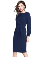 Women's Knitting stretchable Solid Round Neck Full Sleeve Dress