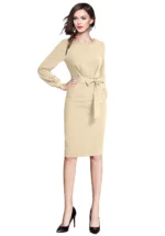 Women's Knitting stretchable Solid Round Neck Full Sleeve Dress - Image 4