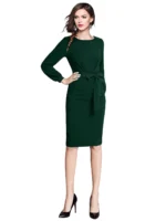 Women's Knitting stretchable Solid Round Neck Full Sleeve Dress - Image 5