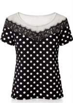 Women’s Black Polka Dot Top with Lace Neck | Stylish Casual Western Top for Women - Image 4
