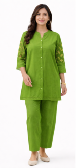 Women Green Co-ord Set | Stylish Solid Kurta Pant Set | Casual & Office Wear (M–L) - Image 2