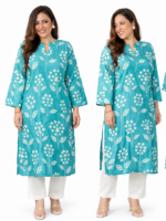 Women Teal Green Floral Cotton Kurti | Stylish Printed Kurta | Casual & Office Wear (M–XXL) - Image 4