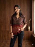Women Ajrakh Print Cotton Shirt | Half Sleeve Ethnic Casual Top with Front Button Design