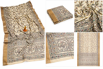 Beige Tussar Silk Saree with Hand-Painted Madhubani Motifs – Birds, Florals & Geometry - Image 2